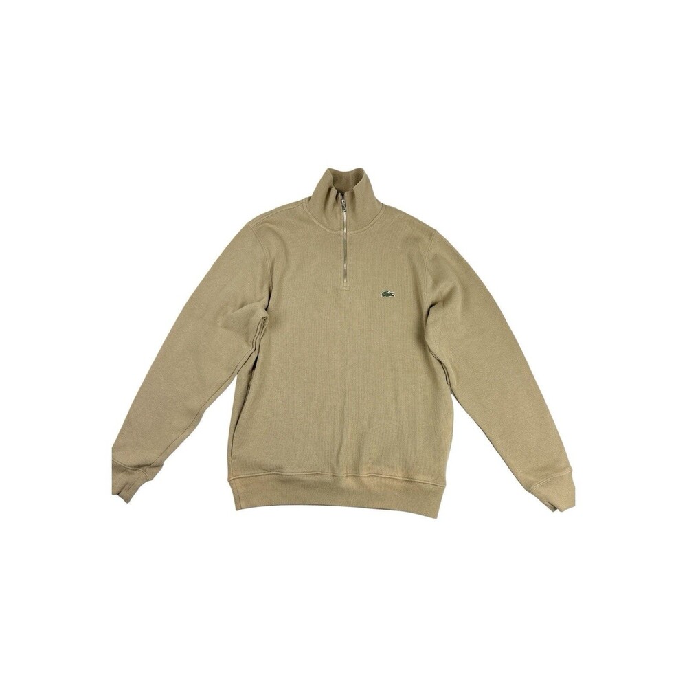 Lacoste Classic Fit 1/4 Zip Sweatshirt Tan Beige Cotton Pullover Men’s S - Picture 2 of 9